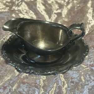 Silver Plated Gravy Boat W/ Attached Plate Used  Condition